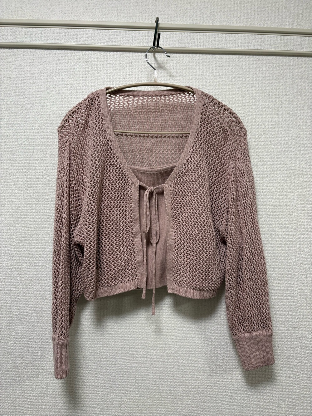 INGNI Dusty Rose Open-Knit Tie-Front Cropped Cardigan